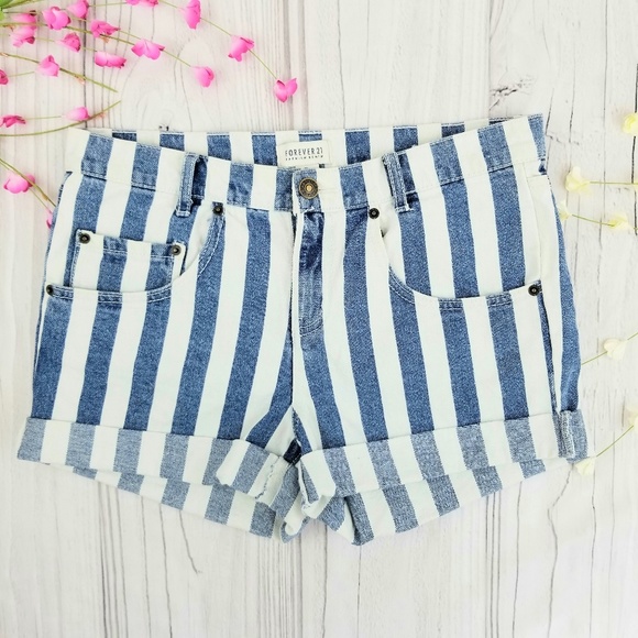 Forever 21 Pants - Forever 21 blue & white striped denim shorts, EUC!